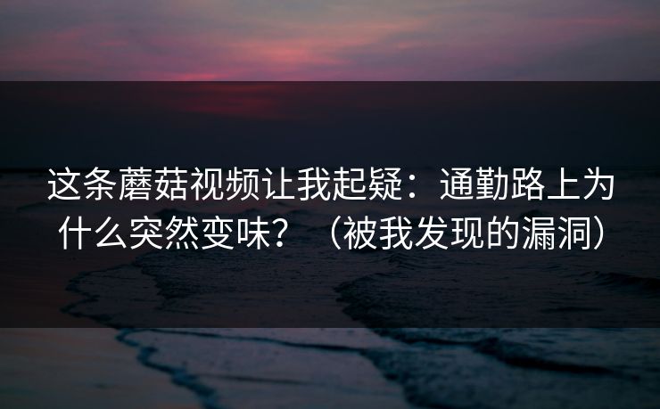 这条蘑菇视频让我起疑：通勤路上为什么突然变味？（被我发现的漏洞）